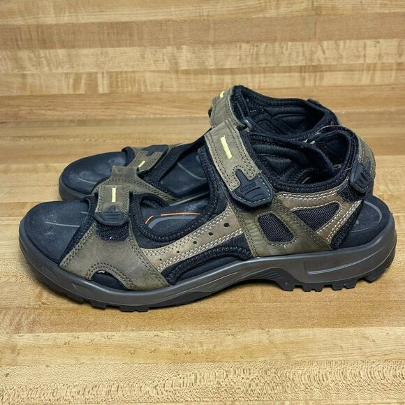 Ecco Mens Open Toe Adjustable Strap Leather Flat Sports Sandal Olive Size US 11 - Picture 3 of 6